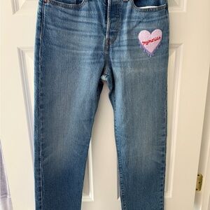 Levi's wedgy 27 X L28 Blue Jeans with Heart Detail